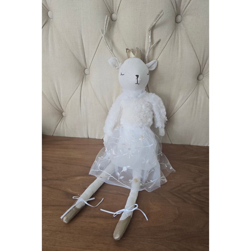 Large White Deer Princess Plush Doll 72 cm Gold Crown Angel Wings